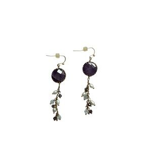 Chic Purple and Gold Dangle Earrings